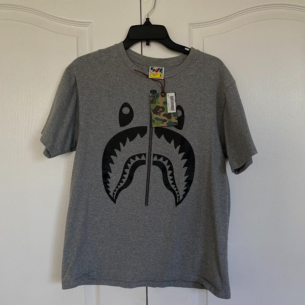 Bape Shark Regular Tee - Grey - Size: M, Like New with Tag
